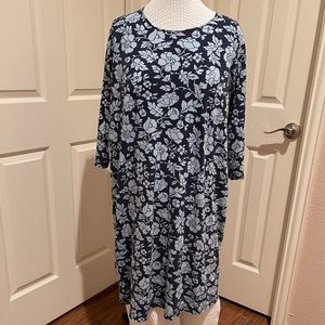 Lands’ End 2X Long-Sleeve Supima Cotton Midcalf Nightgown in blue floral pattern
